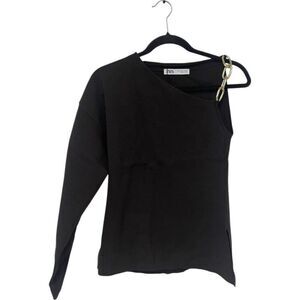 Zara Womens Top Medium M Asymmetric Knit with Chain One brown 2142/274 NWT